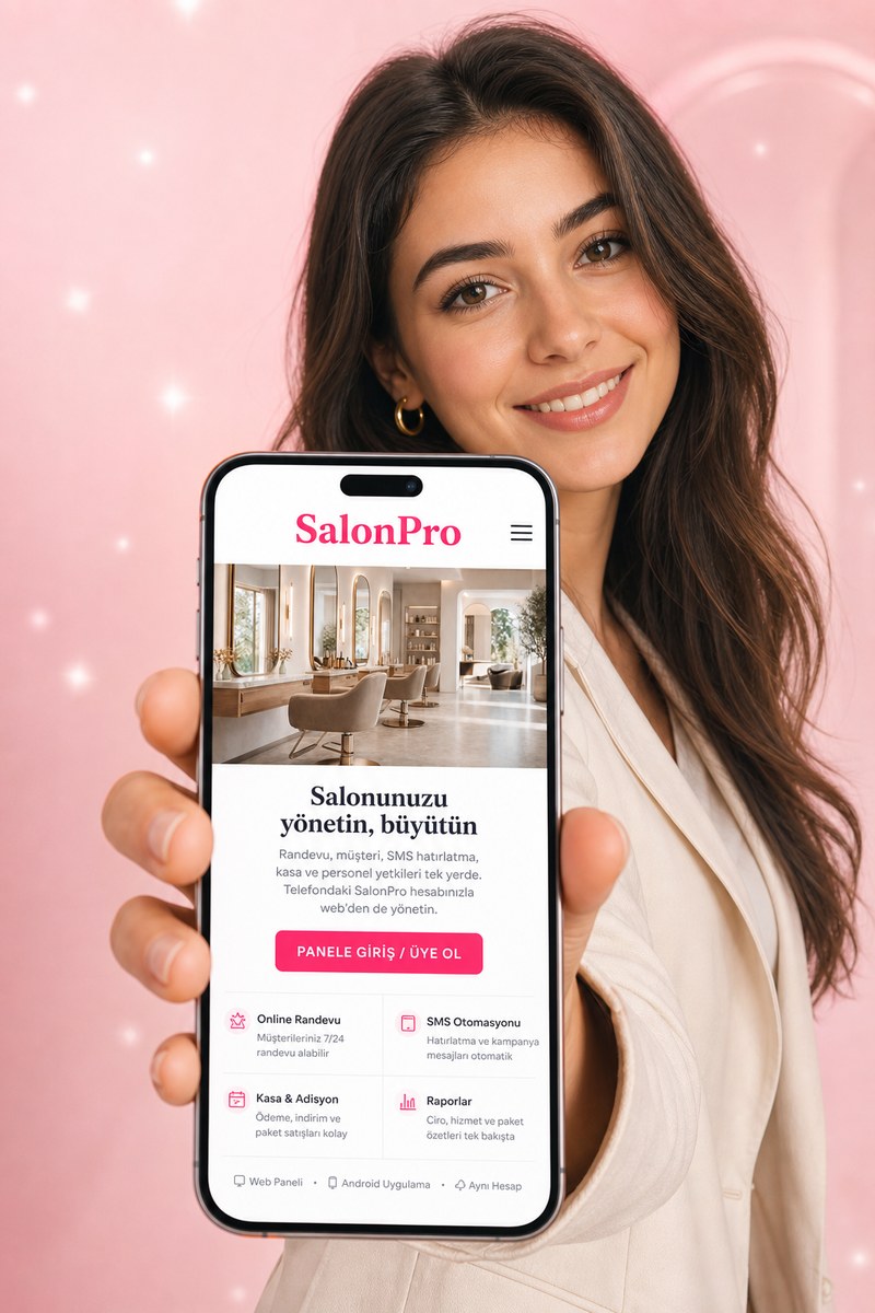 SalonPro uygulamasını gösteren telefon